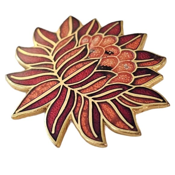 MMA Pink Red Enamel Water Lily Flower Brooch, Signed L123 - Picture 3 of 9